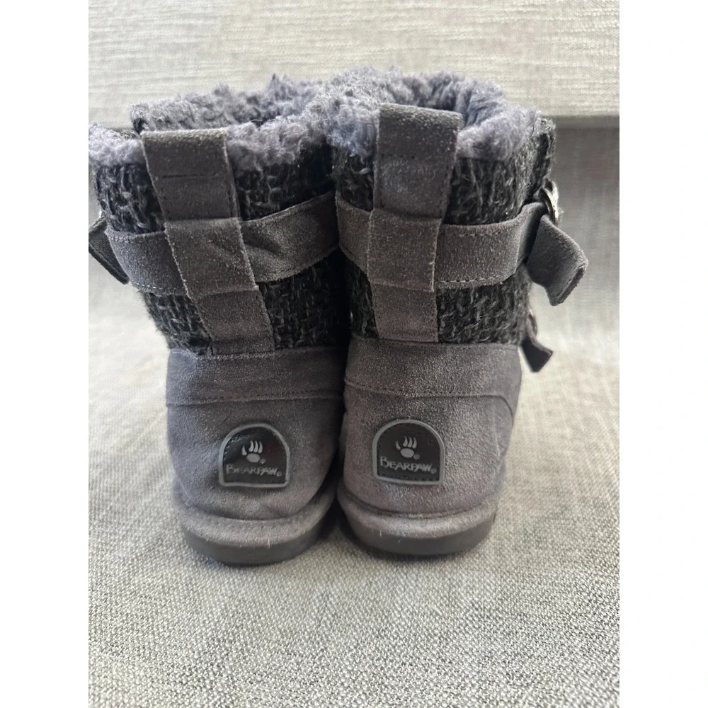 Bearpaw Nova Womens 8 Charcoal Gray Suede Wool Ankle Round Toe Winter Snow Boot